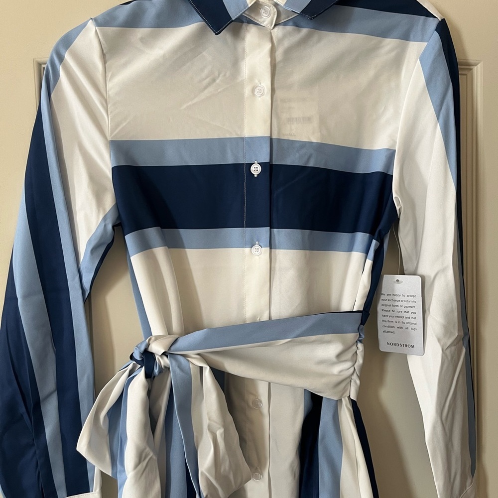 New! Stitchdrop Striped Blue and White Shirt Dress Women’s Size Small - Picture 9 of 16